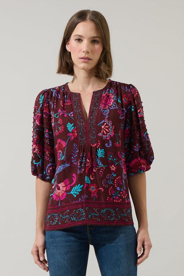 sugarlips Tory Paisley Cerry Pleated Top