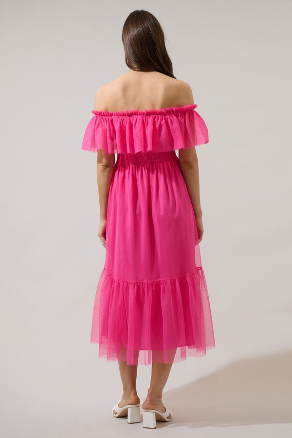 Sugarlips Trace Tulle Off The Shoulder Midi Dress