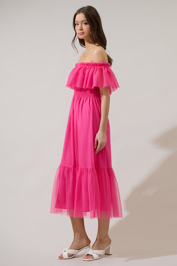 Sugarlips Trace Tulle Off The Shoulder Midi Dress