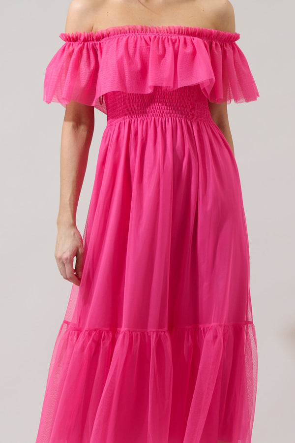 Sugarlips Trace Tulle Off The Shoulder Midi Dress