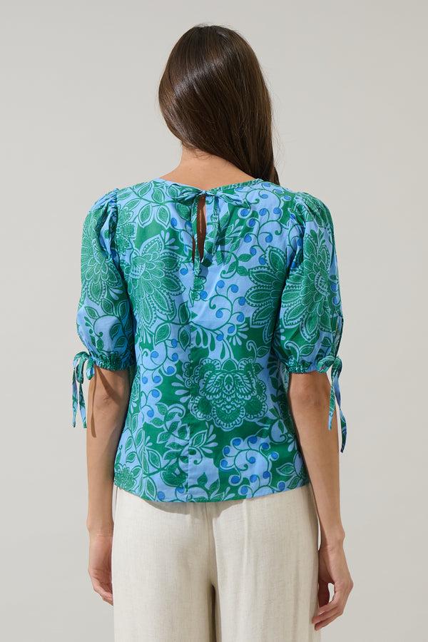Sugarlips Tressa Floral Kareli Puff Sleeve Top