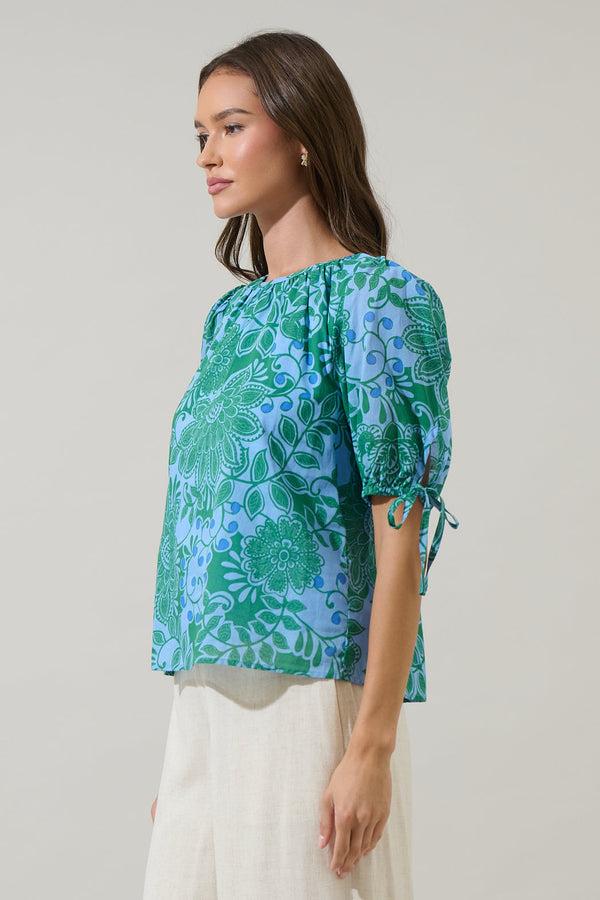 Sugarlips Tressa Floral Kareli Puff Sleeve Top