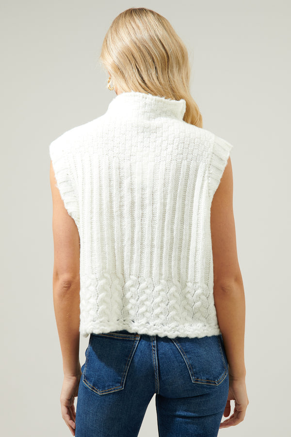 Sugarlips Trish Mixed Knit Mock Neck Sweater Vest