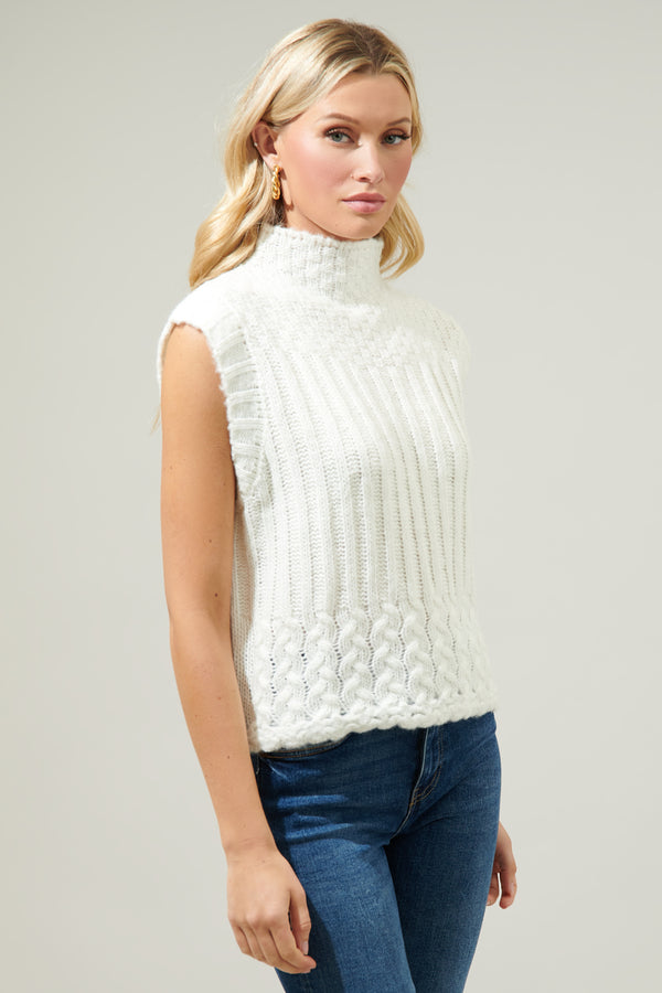 Sugarlips Trish Mixed Knit Mock Neck Sweater Vest