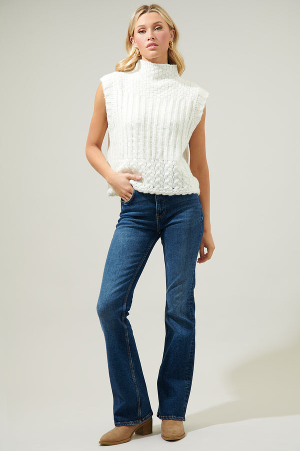 Sugarlips Trish Mixed Knit Mock Neck Sweater Vest