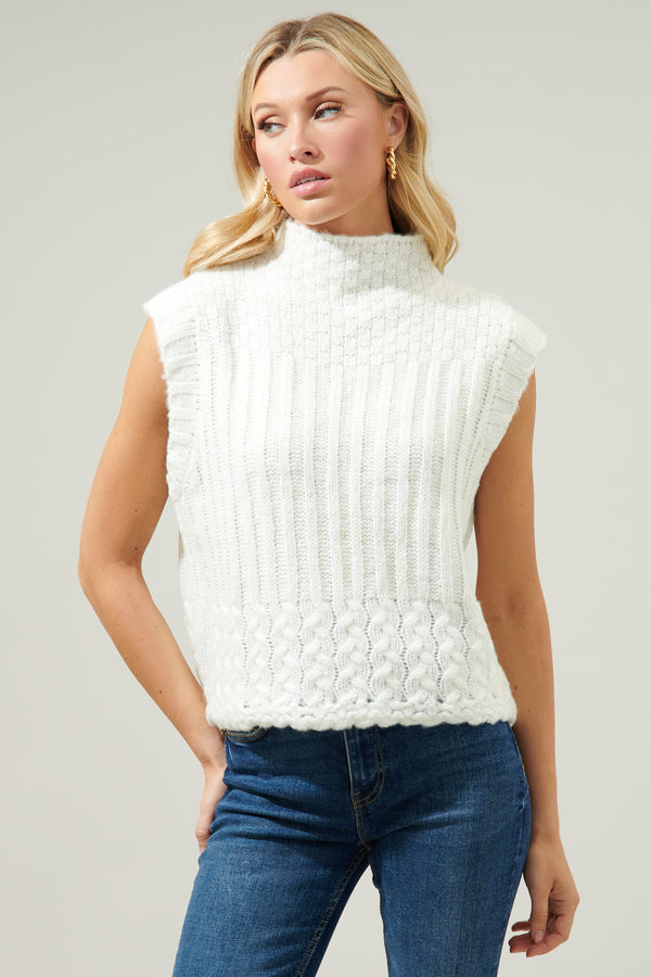 sugarlips Trish Mixed Knit Mock Neck Sweater Vest