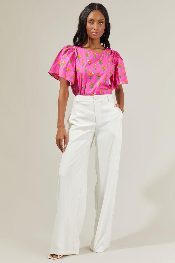 Sugarlips Tune Floral Puff Sleeve Top