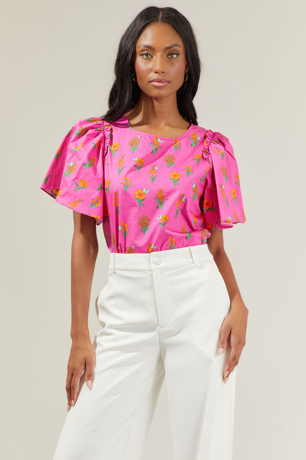 sugarlips Tune Floral Puff Sleeve Top