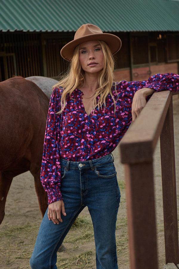 sugarlips Turma Abstract Jania Smock Trim Top