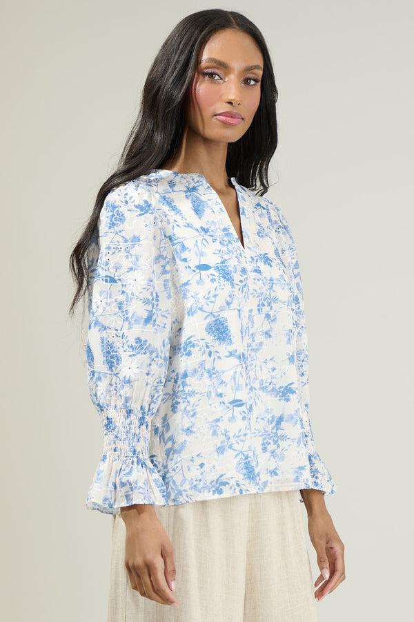 Sugarlips Tuti Floral Smocked Long Sleeve Blouse