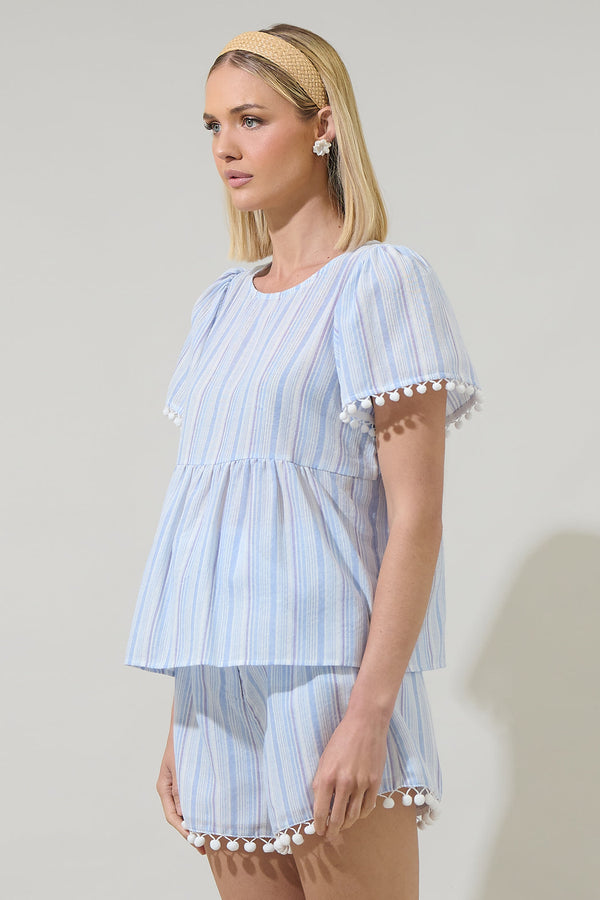 Sugarlips Uriela Striped Milagro Pom Pom Blouse