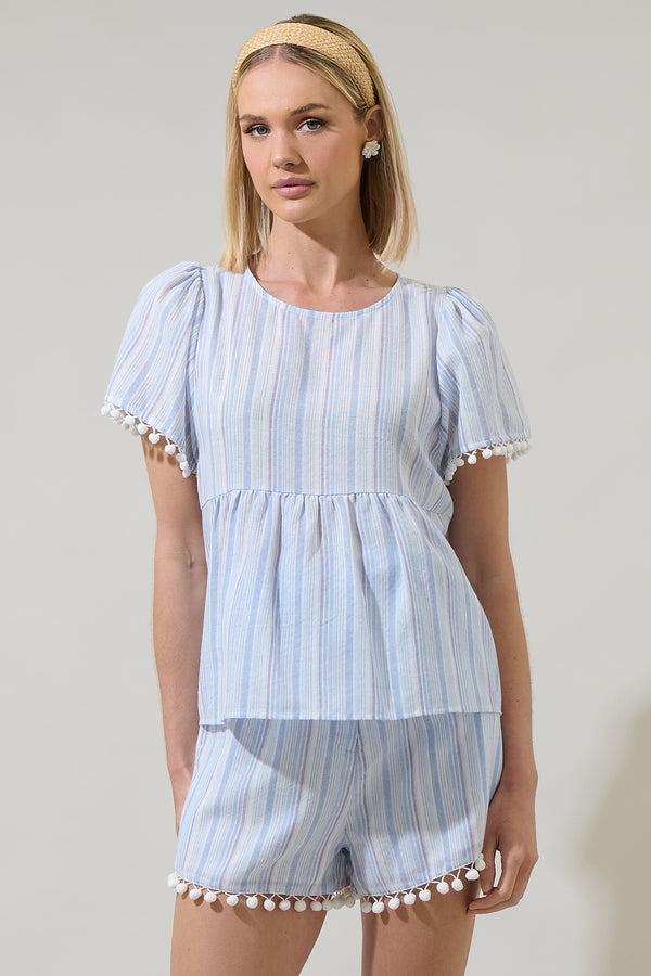 sugarlips Uriela Striped Milagro Pom Pom Blouse