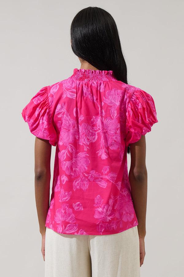 Sugarlips Vacey Floral Poly Smocked Top