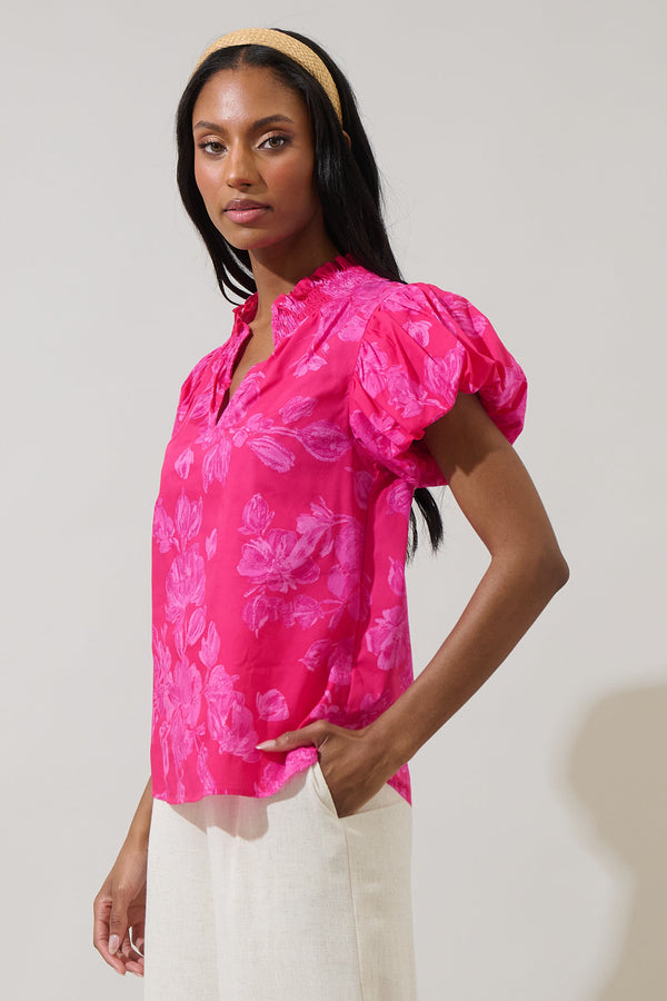 Sugarlips Vacey Floral Poly Smocked Top