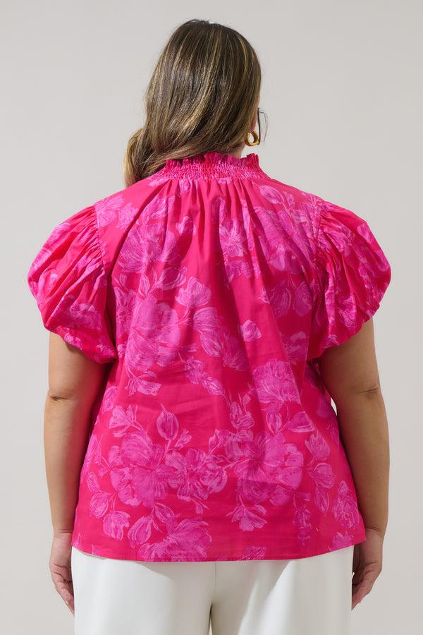 Sugarlips Vacey Floral Poly Smocked Top Curve