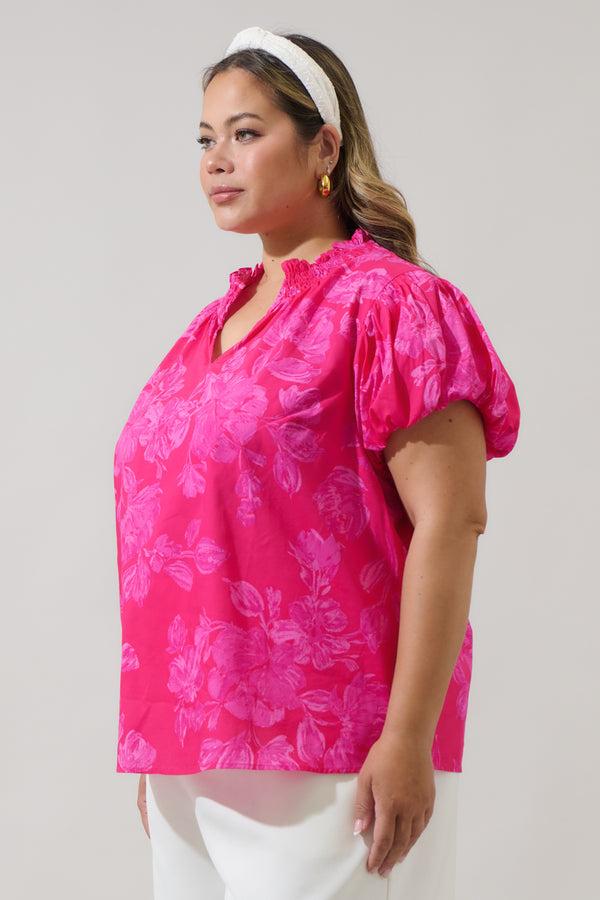 Sugarlips Vacey Floral Poly Smocked Top Curve