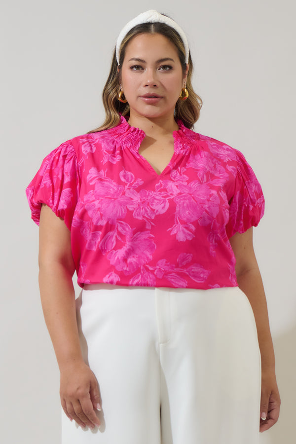 sugarlips Vacey Floral Poly Smocked Top Curve