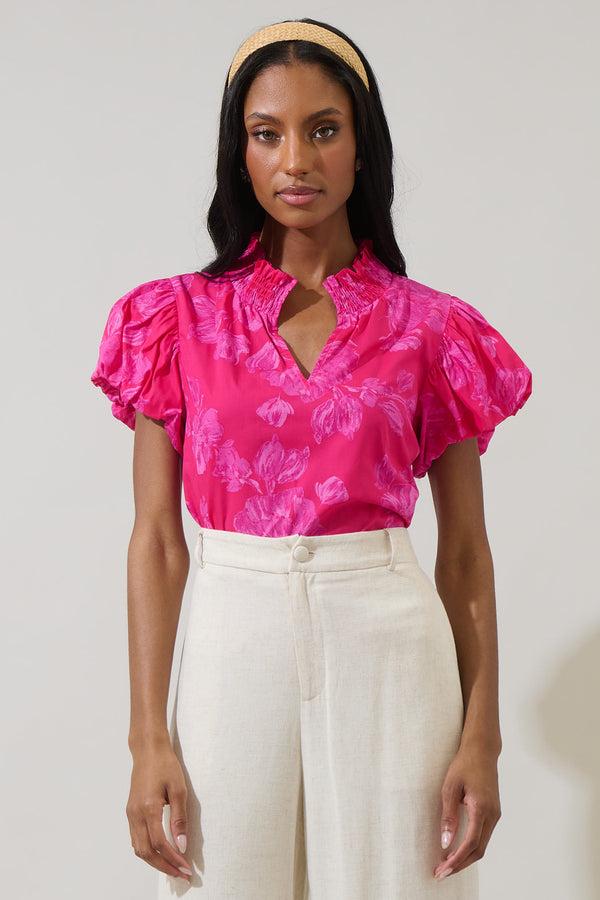 sugarlips Vacey Floral Poly Smocked Top