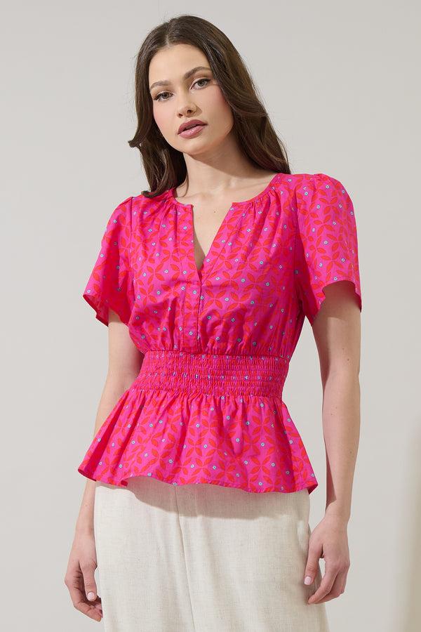 sugarlips Vaila Floral Sarina Smocked Peplum Top