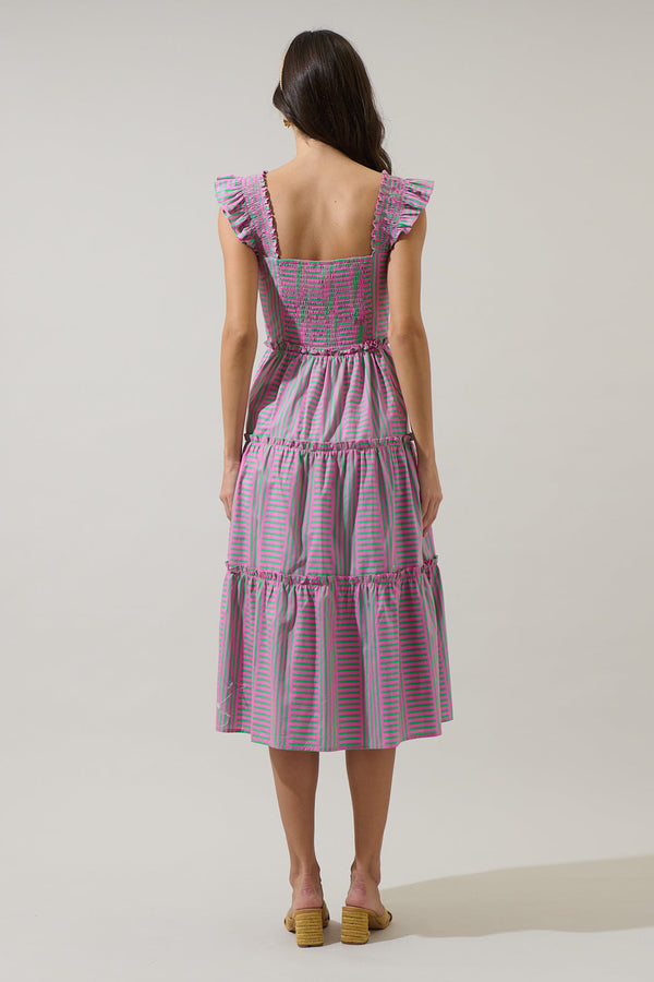 Sugarlips Valda Striped Aurie Tiered Midi Dress