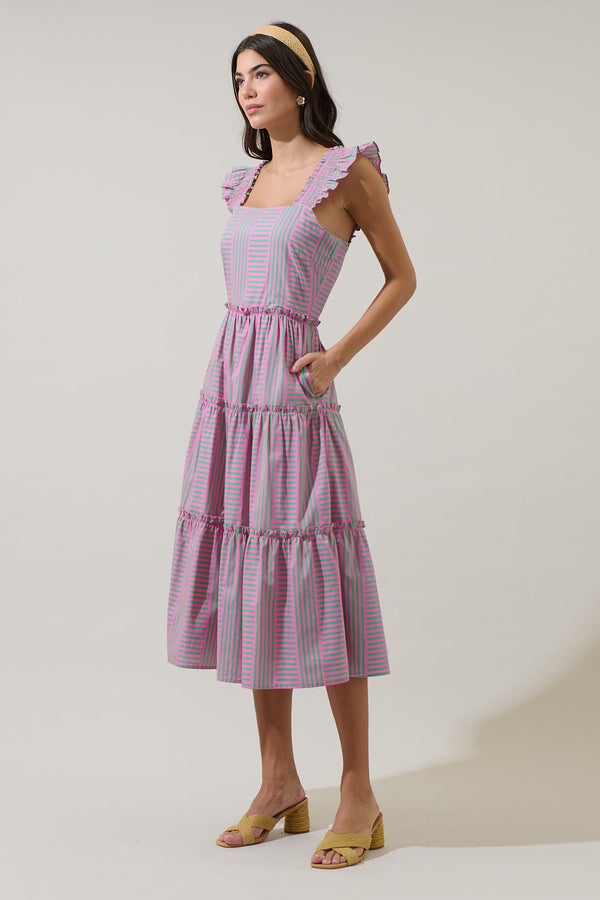 Sugarlips Valda Striped Aurie Tiered Midi Dress