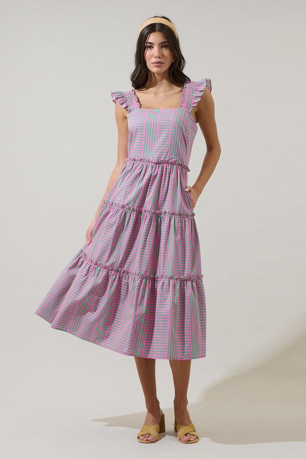 sugarlips Valda Striped Aurie Tiered Midi Dress