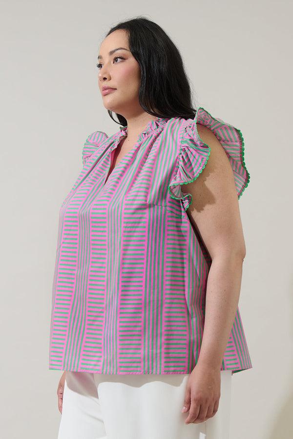Sugarlips Valda Striped Jazzy Ruffle Top Curve