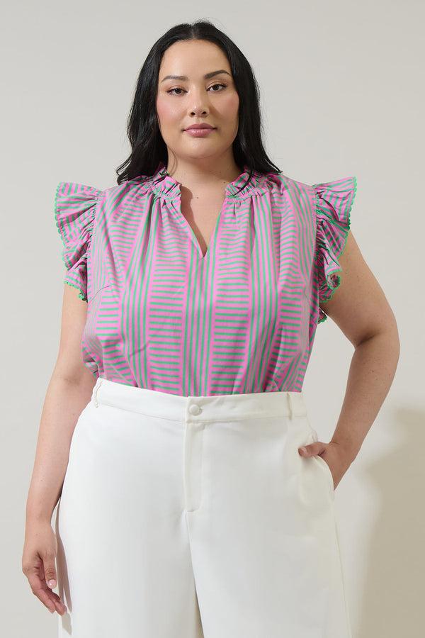 sugarlips Valda Striped Jazzy Ruffle Top Curve