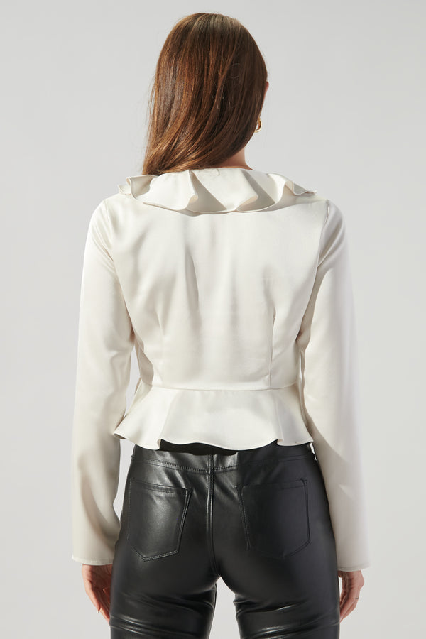 Sugarlips Valencia Satin Ruffle Cropped Blouse