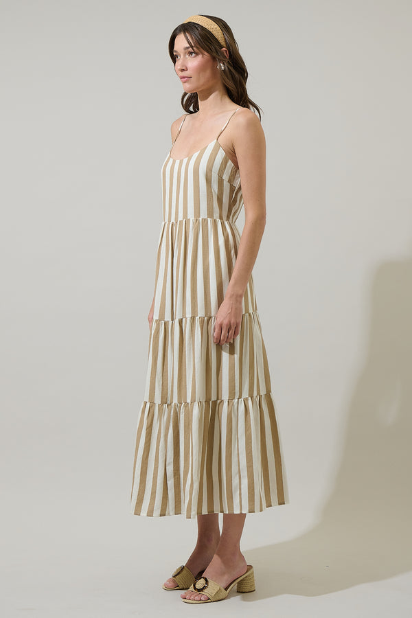 Sugarlips Valera Striped Trisha Tiered Midi Dress