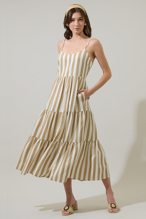sugarlips Valera Striped Trisha Tiered Midi Dress