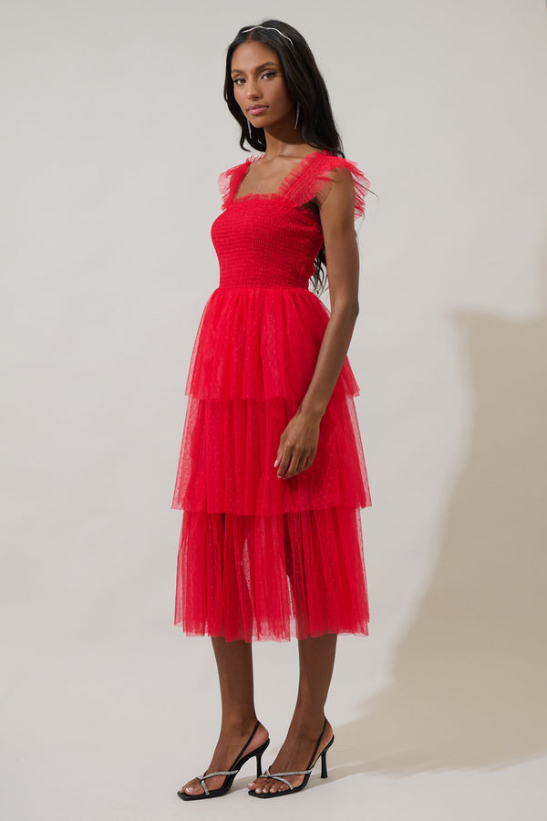 Sugarlips Valle Vista Tulle Smocked Midi Dress