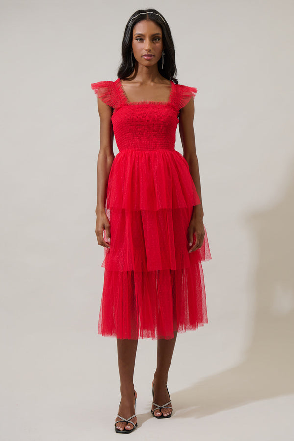 sugarlips Valle Vista Tulle Smocked Midi Dress