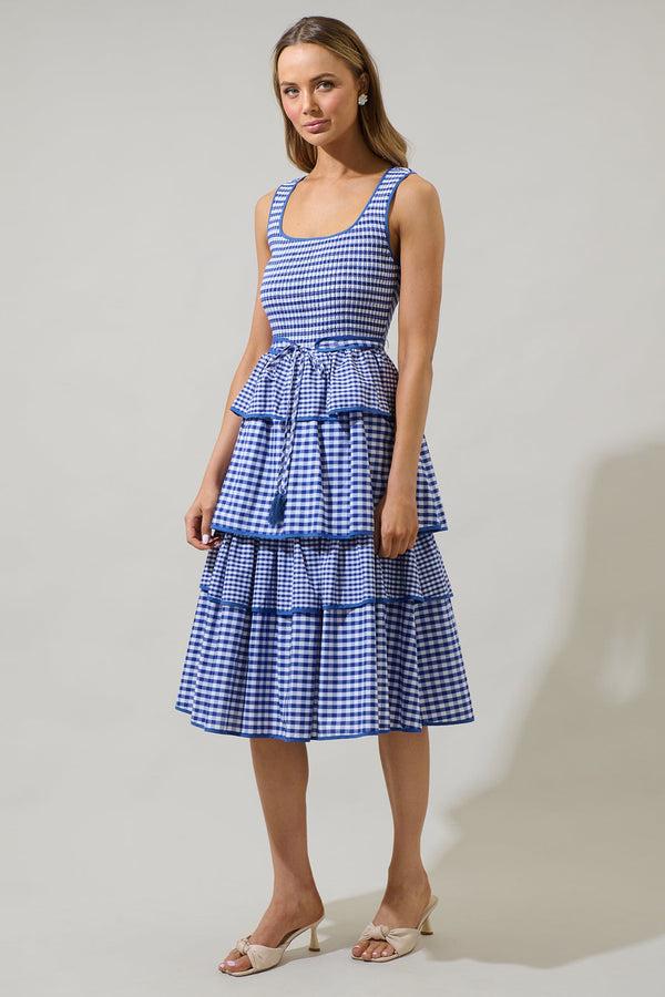 Sugarlips Vanna Gingham Tiered Midi Dress