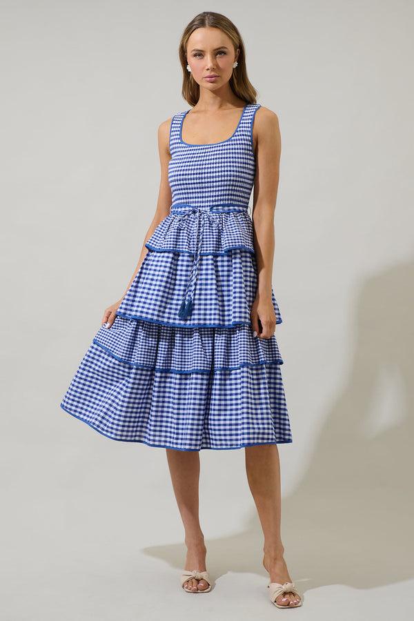sugarlips Vanna Gingham Tiered Midi Dress