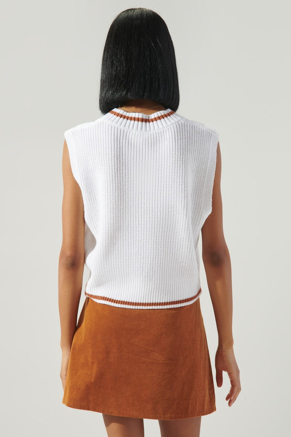 Sugarlips Varsity V Neck Cropped Knit Sweater Vest
