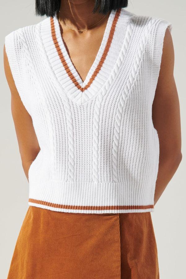 Sugarlips Varsity V Neck Cropped Knit Sweater Vest