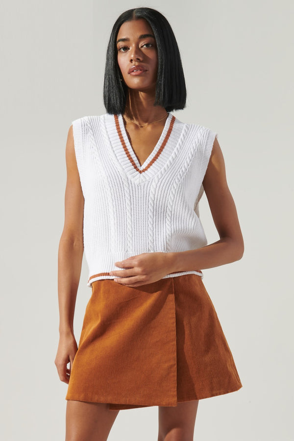 sugarlips Varsity V Neck Cropped Knit Sweater Vest