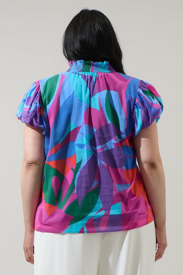 Sugarlips Vemmy Abstract Poly Smocked Top Curve