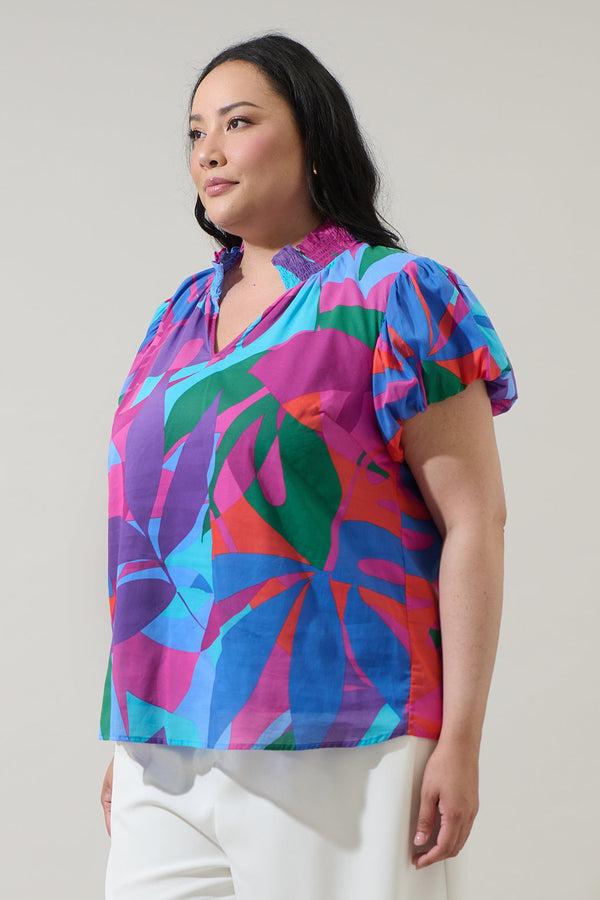 Sugarlips Vemmy Abstract Poly Smocked Top Curve