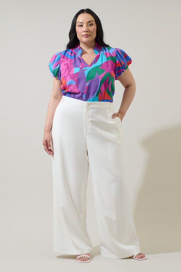 Sugarlips Vemmy Abstract Poly Smocked Top Curve