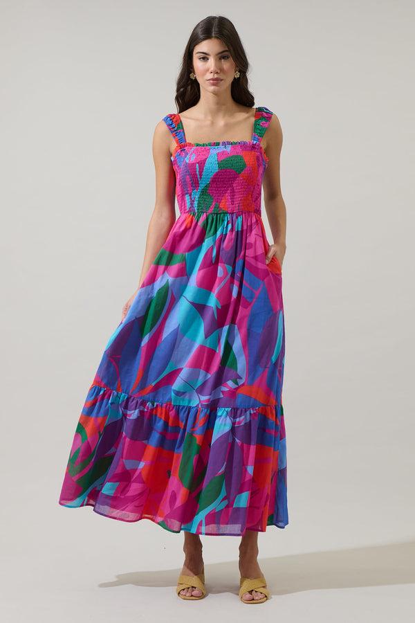 Sugarlips Vemmy Abstract Tayla Smocked Maxi Dress