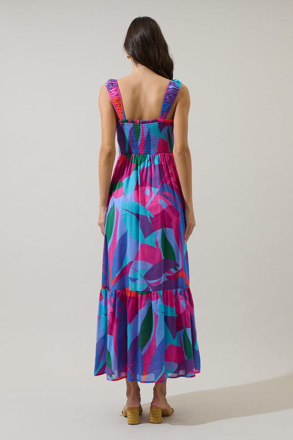 Sugarlips Vemmy Abstract Tayla Smocked Maxi Dress