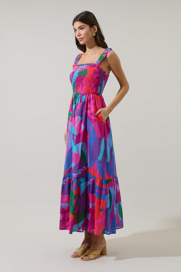Sugarlips Vemmy Abstract Tayla Smocked Maxi Dress