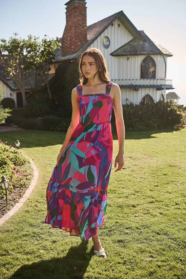 sugarlips Vemmy Abstract Tayla Smocked Maxi Dress