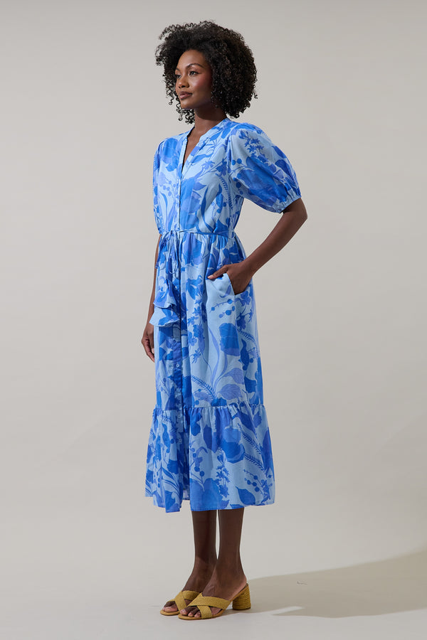Sugarlips Veran Floral Beth Button Down Midi Dress