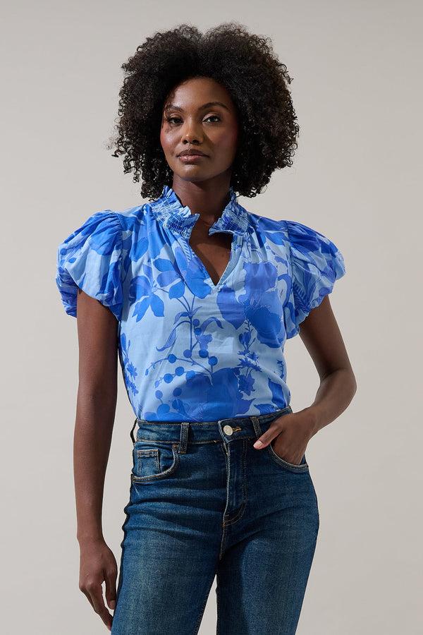 sugarlips Veran Floral Poly Smocked Top