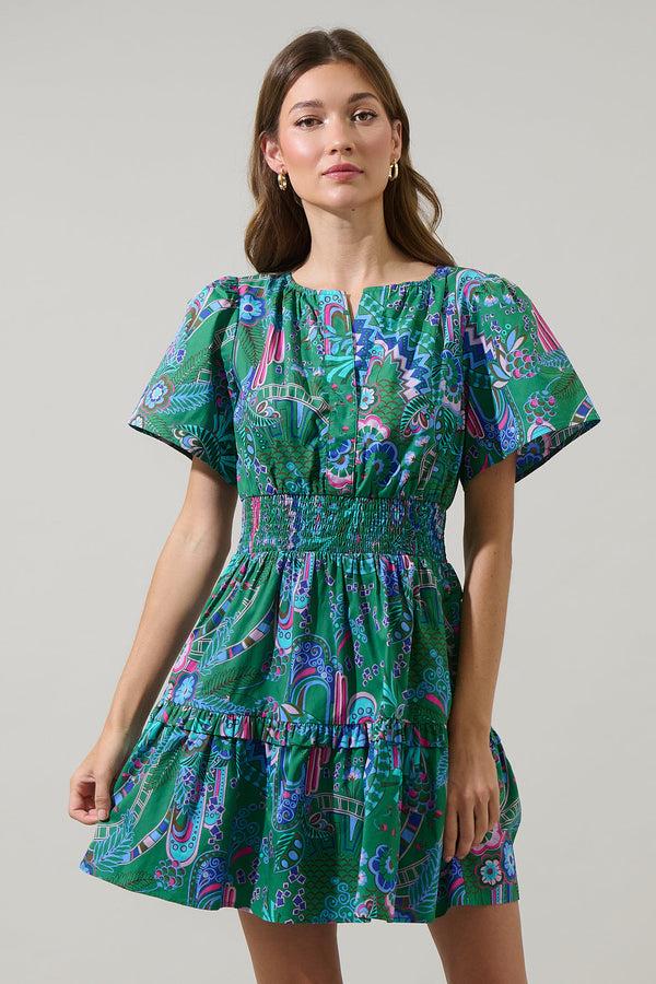 Sugarlips Vesper Geo Aylin Smocked Mini Dress