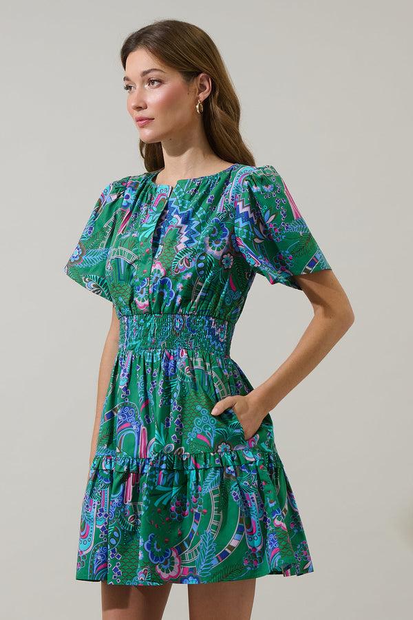 Sugarlips Vesper Geo Aylin Smocked Mini Dress