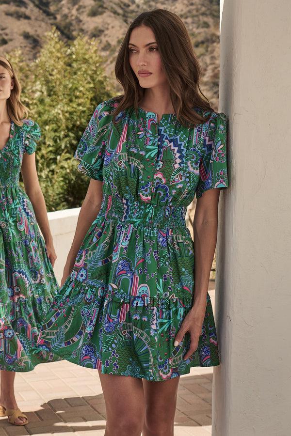 sugarlips Vesper Geo Aylin Smocked Mini Dress